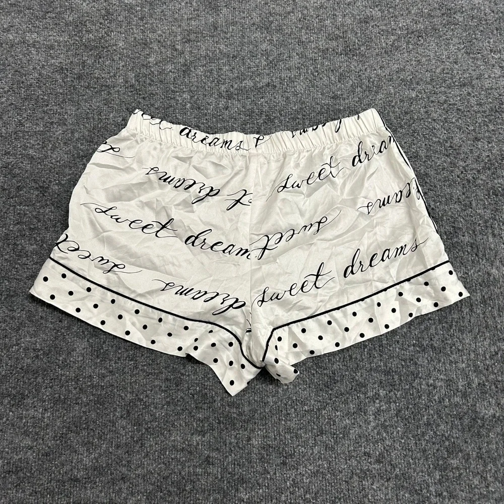 Victoria's Secret Pajama Shorts Womens Size M White Satin Sweet Dreams Polka Dot